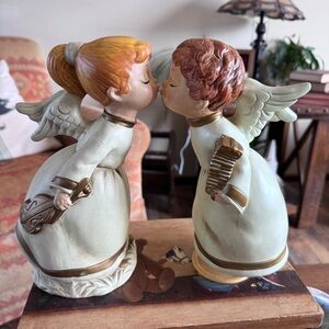 Vintage Kissing Angels figurines 10 inches handmade in Japan Christmas